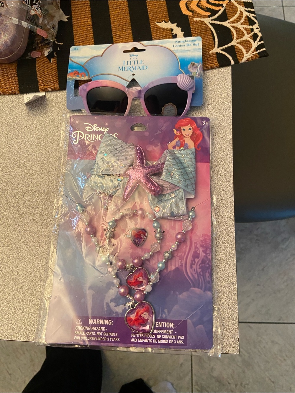 Disney Little Mermaid Pink and Purple Sunglasses with Mermaid Jewelry Set